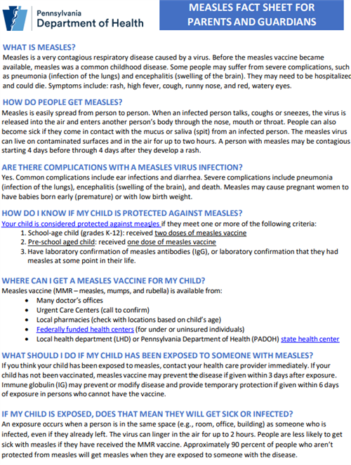 Measles Fact Sheet for Parents
